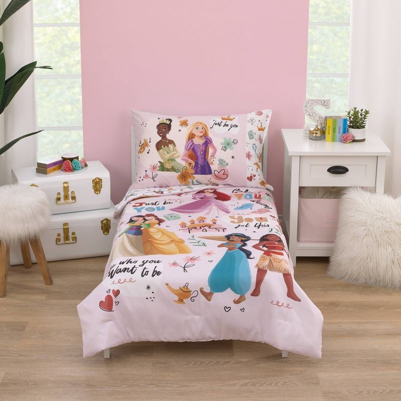 slide 1 of 8, 4pc Toddler Disney Princess Just Be You Bed Set - Pink, 4 ct