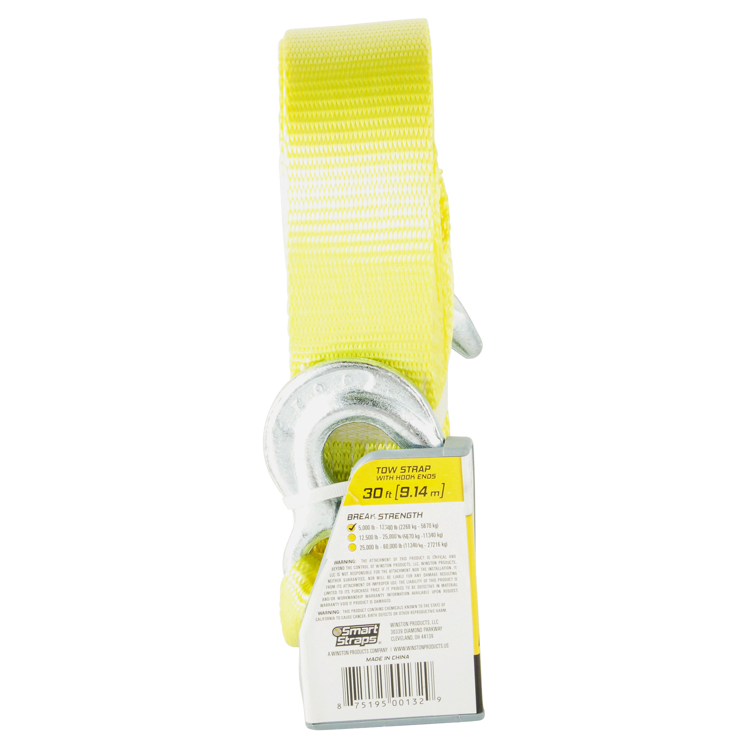 slide 2 of 2, SmartStraps 30 Foot 9Tow Strap with Hooks - Yellow, 30 ft