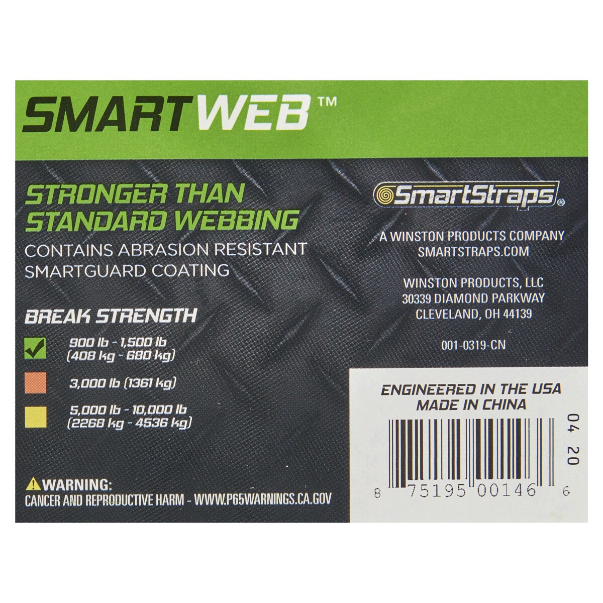 slide 2 of 2, SMARTSTRAPS Winston SmartStrap Cambuckle, 10', Green, 900 lb, 4 ct