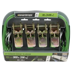 SMARTSTRAPS Winston Standard Ratchet Tie Down, Green, 900 Lbs, 10', 4 Pk