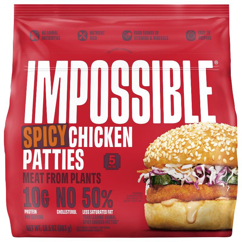 slide 1 of 7, Impossible Plant Based Spicy Chicken Patties - Frozen - 13.5oz/5ct, 13.5 oz, 5 ct