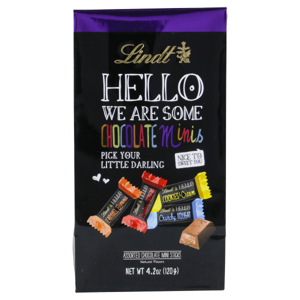 slide 1 of 1, Lindt Hello Assorted Chocolate Mini Sticks, 4.2 oz