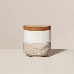 Hearth & Hand with Magnolia 3pc Marble Stacking Salt & Pepper Cellar White/Warm Gray - Hearth & Hand™ with Magnolia: Acacia Lid, Farmhouse Style