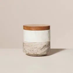 Hearth & Hand with Magnolia 3pc Marble Stacking Salt & Pepper Cellar White/Warm Gray - Hearth & Hand™ with Magnolia: Acacia Lid, Farmhouse Style