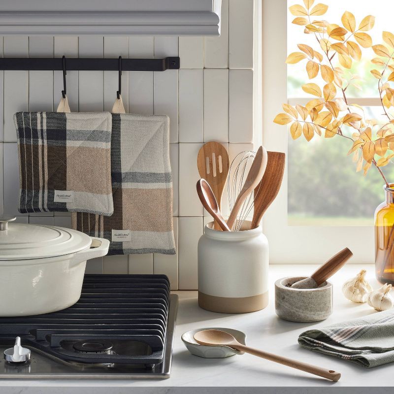 slide 3 of 3, Hearth & Hand with Magnolia Wide-Fluted Stoneware Spoon Rest Cream - Hearth & Hand™ with Magnolia: Dishwasher Safe, Kitchen Accessory, 1 ct