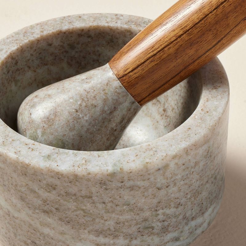 slide 3 of 3, Hearth & Hand with Magnolia 2pc Marble & Wood Mortar and Pestle Set Warm Gray - Hearth & Hand™ with Magnolia, 2 ct