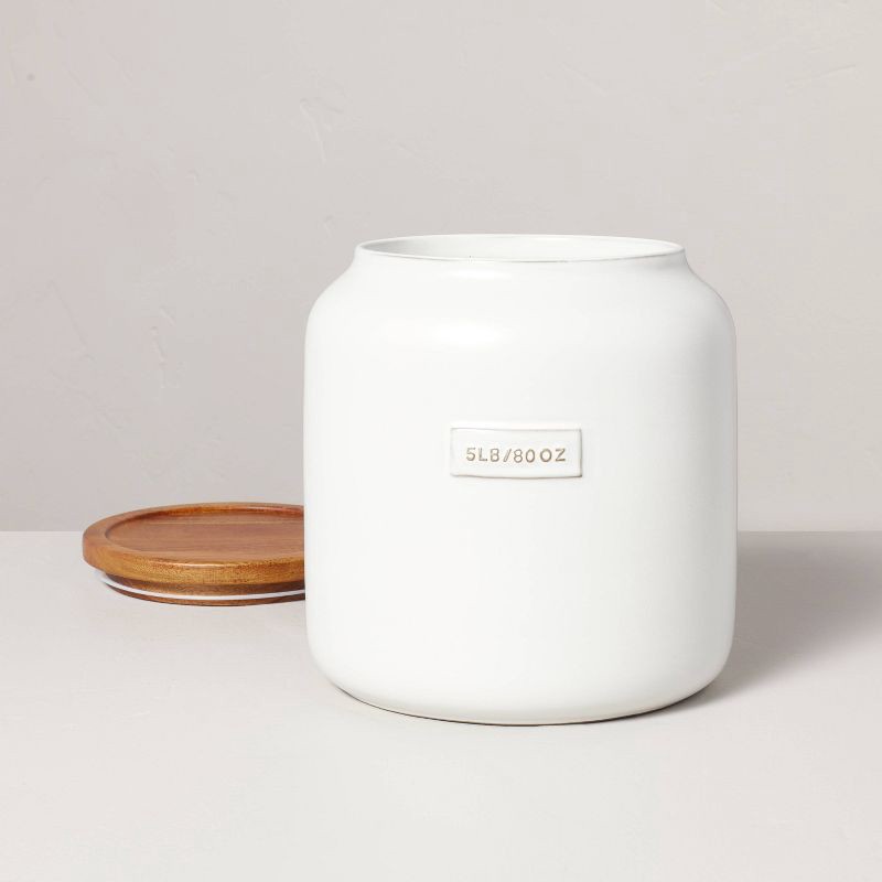 slide 4 of 4, Hearth & Hand with Magnolia 80oz Dry Goods Stoneware Canister with Wood Lid Cream/Brown - Hearth & Hand™ with Magnolia, 80 oz