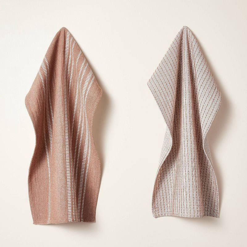 2ct Ticking Stripe Kitchen Towel Set Dark Gray/cream - Hearth