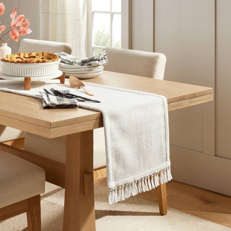slide 2 of 3, Hearth & Hand with Magnolia 14"x72" Pebble Textured Woven Table Runner Cream - Hearth & Hand™ with Magnolia: Fringed, Farmhouse Style, 1 ct