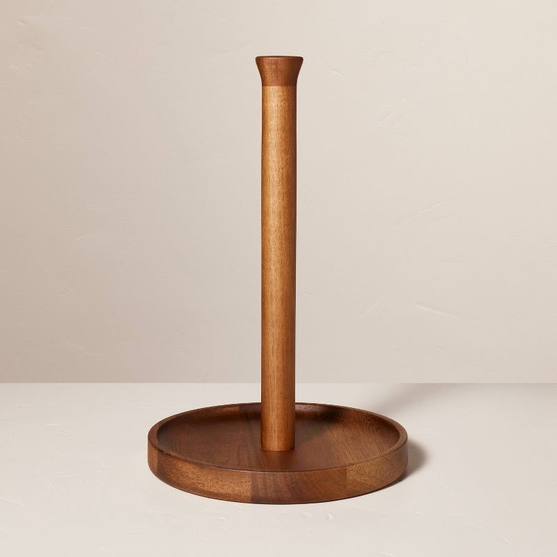 slide 1 of 3, Hearth & Hand with Magnolia Wooden Paper Towel Holder Brown - Hearth & Hand™ with Magnolia: Acacia Wood, Countertop Design, Varnished Finish, 1 ct