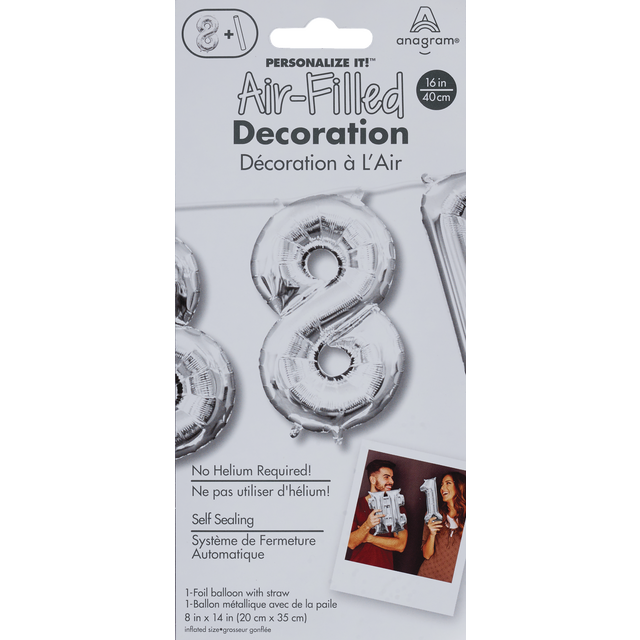 slide 1 of 1, AMSCAN Anagram Air Bln Number 8 Silver, 1 ct