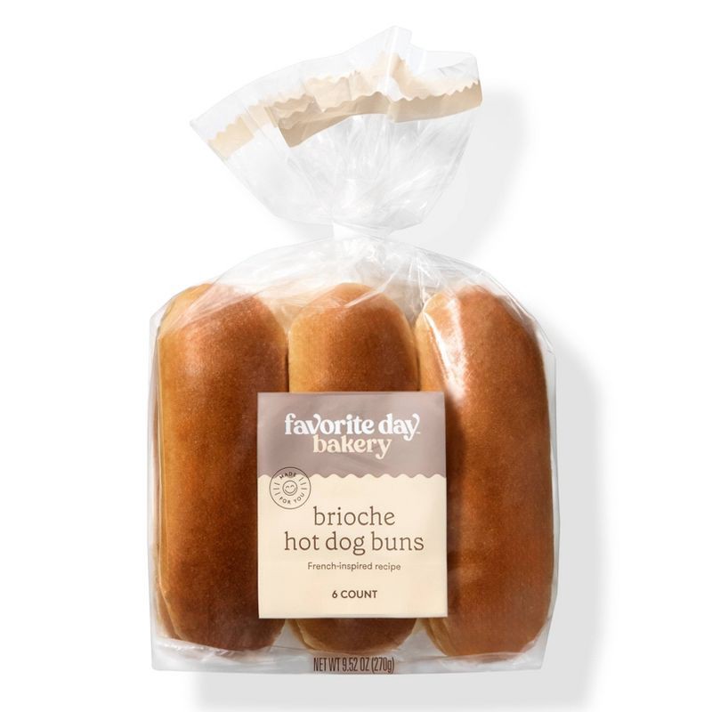 slide 1 of 3, Brioche Hot Dog Buns - 9.52oz/6ct - Favorite Day™, 9.52 oz, 6 ct