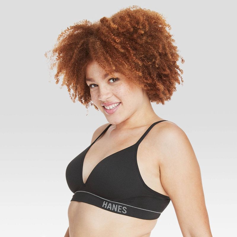 slide 2 of 7, Hanes Originals Women's Ribbed Seamless Contour Bra MHB004 - Black S: Lightly Lined, Adjustable Straps, 1 ct