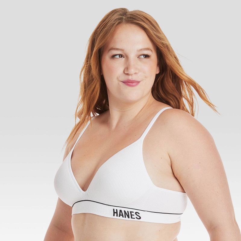 slide 2 of 7, Hanes Originals Women's Ribbed Seamless Contour Bra MHB004 - White S: Lightly Lined, Adjustable Strap, Medium Coverage, 1 ct