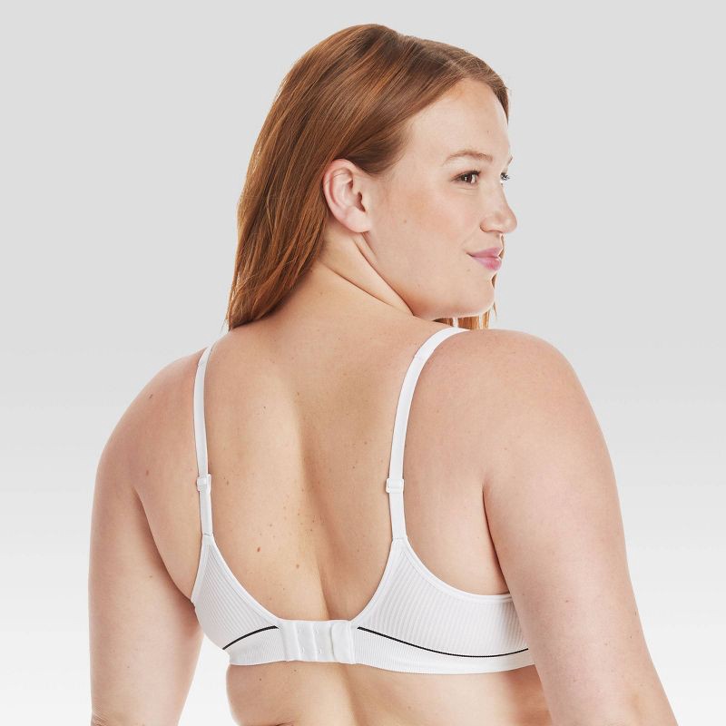 slide 3 of 7, Hanes Originals Women's Ribbed Seamless Contour Bra MHB004 - White XL: Recycled Nylon Blend, Adjustable Straps, Lightly Lined, 1 ct