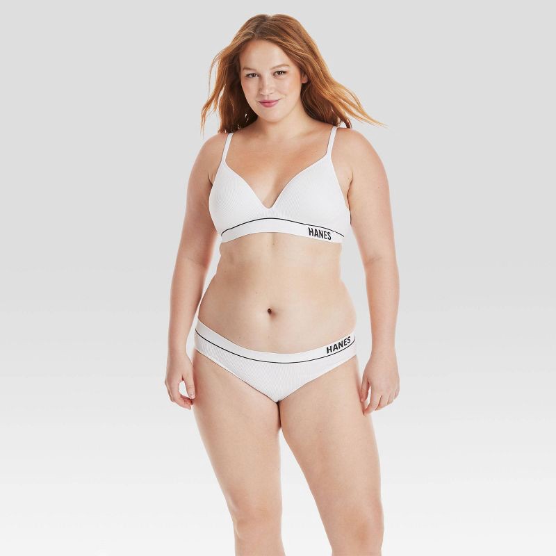 slide 4 of 7, Hanes Originals Women's Ribbed Seamless Contour Bra MHB004 - White XL: Recycled Nylon Blend, Adjustable Straps, Lightly Lined, 1 ct
