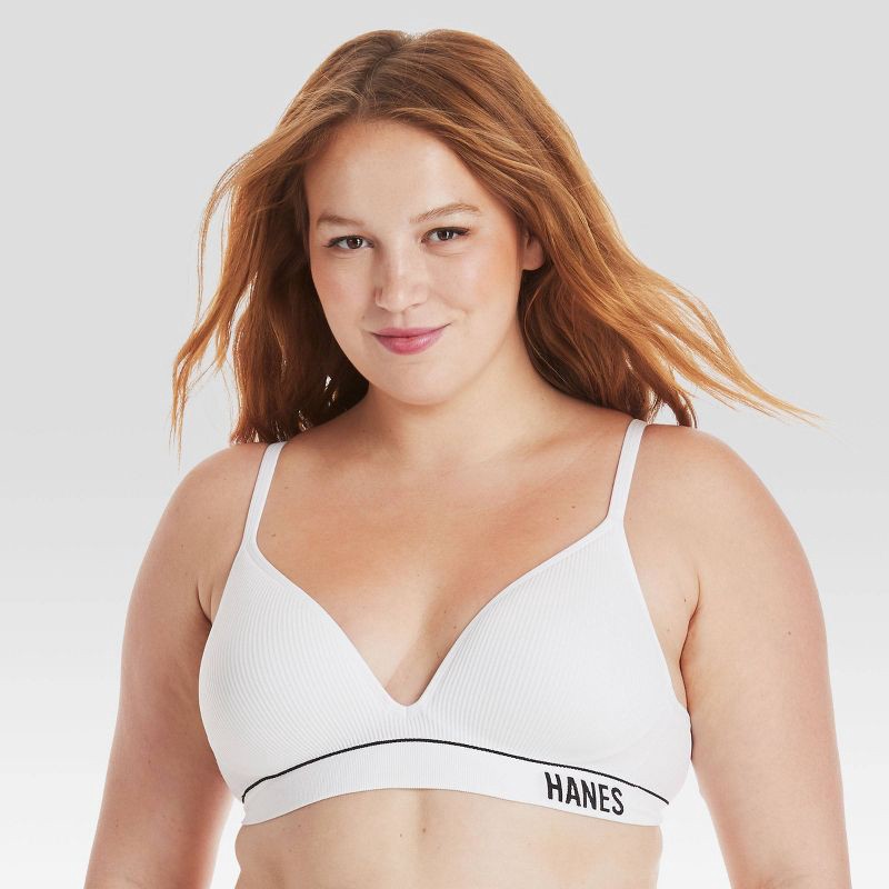 slide 1 of 7, Hanes Originals Women's Ribbed Seamless Contour Bra MHB004 - White XXL: Lightly Lined, Adjustable Straps, Medium Coverage, 1 ct