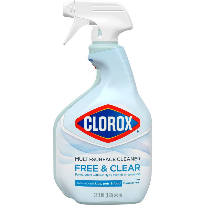 slide 1 of 8, Clorox Unscented Free & Clear Multi-Surface Cleaning Spray - 32 fl oz: Plastic Jug, All-Purpose Cleaner for Countertops, 32 fl oz