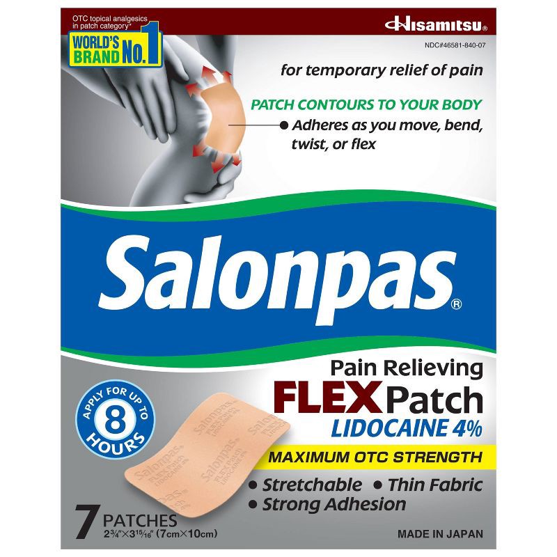 slide 1 of 7, Salonpas Lidocaine 4% Pain Relieving Flex Patch - Odor Free - 7ct, 7 ct
