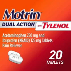 Motrin Acetaminophen Dual Action with Tylenol Pain Reliever Tablets - 20ct: Oral General Pain Relief, 250mg Strength