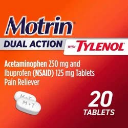 Motrin Acetaminophen Dual Action with Tylenol Pain Reliever Tablets - 20ct: Oral General Pain Relief, 250mg Strength