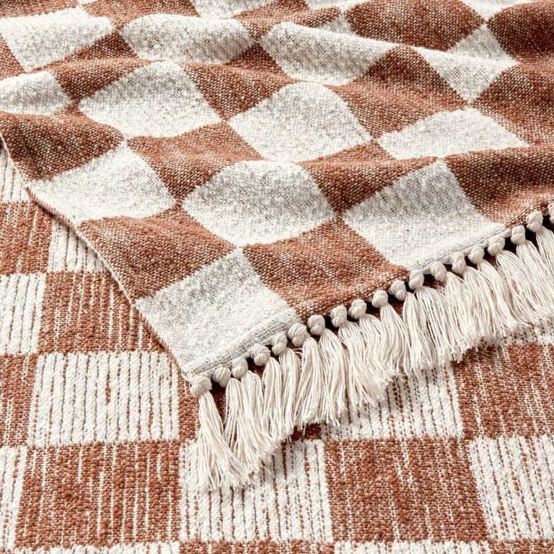 slide 3 of 3, 60"x80" Woven Cotton Checkered Bed Throw Brown - Threshold™, 1 ct