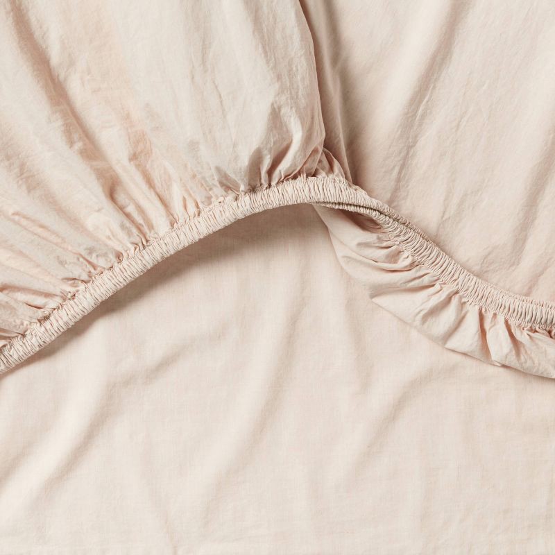 slide 4 of 4, Full 250 Thread Count Organic Percale Sheet Set Peach Chambray - Threshold™: GOTS Certified, Teen & All Ages, 4-Piece Set, 1 ct
