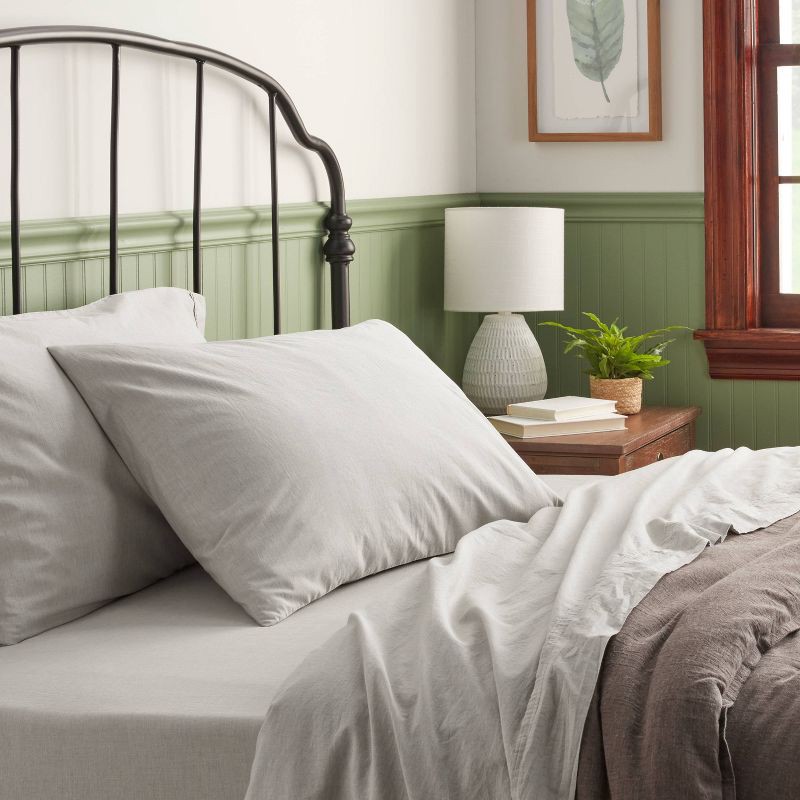 slide 2 of 4, Twin/Twin XL 250 Thread Count Organic Percale Sheet Set Gray Chambray - Threshold™: GOTS Certified, Teen & All Ages, 1 ct