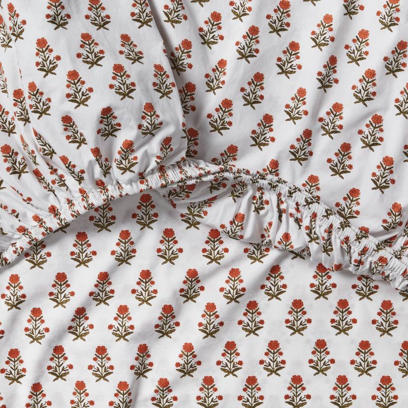 slide 4 of 4, Queen 250 Thread Count Organic Percale Sheet Set Mum Flower - Threshold™: GOTS Certified, Teen & All Ages, 4-Piece, 1 ct