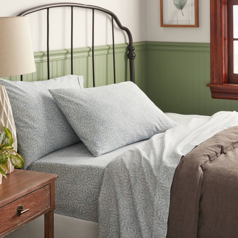 slide 2 of 4, Queen 250 Thread Count Organic Percale Sheet Set Blue Floral - Threshold™: GOTS & OEKO-TEX Certified, Includes 4pc, 4 ct