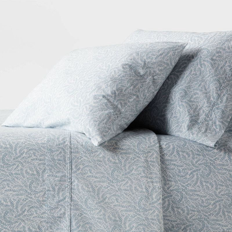slide 1 of 4, Queen 250 Thread Count Organic Percale Sheet Set Blue Floral - Threshold™: GOTS & OEKO-TEX Certified, Includes 4pc, 4 ct