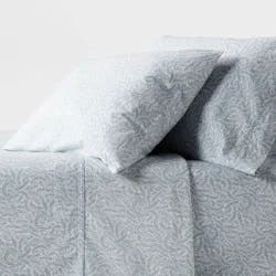 Queen 250 Thread Count Organic Percale Sheet Set Blue Floral - Threshold™: GOTS & OEKO-TEX Certified, Includes 4pc