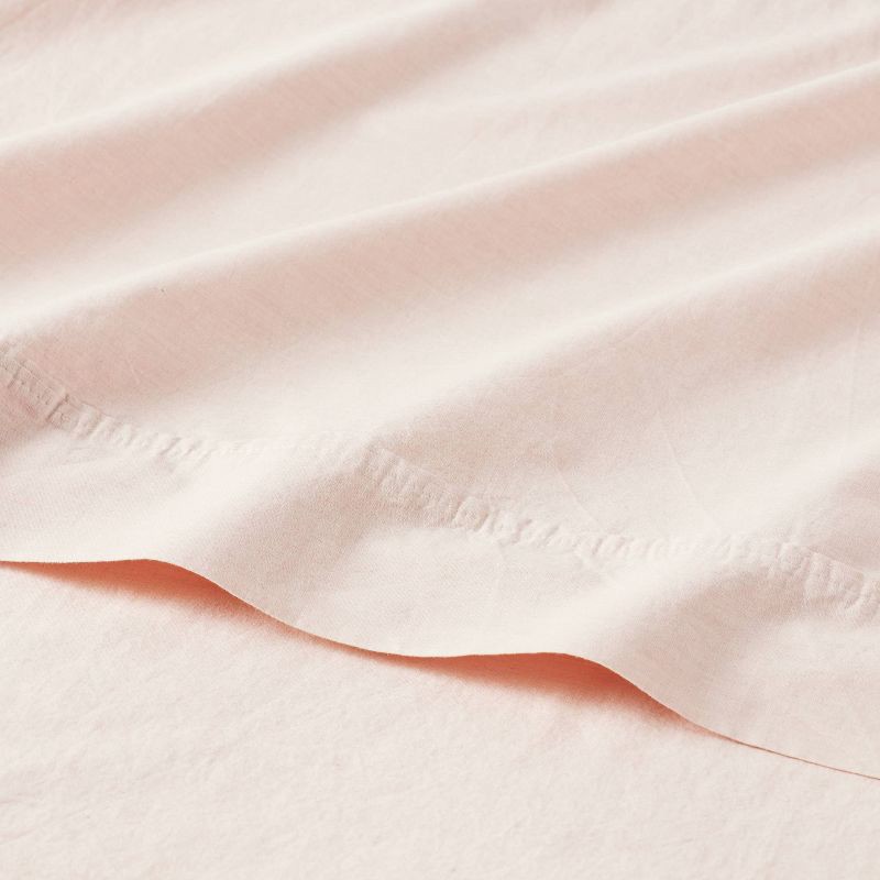 slide 3 of 4, Queen 250 Thread Count Organic Percale Sheet Set Peach Chambray - Threshold™: GOTS & OEKO-TEX Certified, Includes 4pc, 4 ct