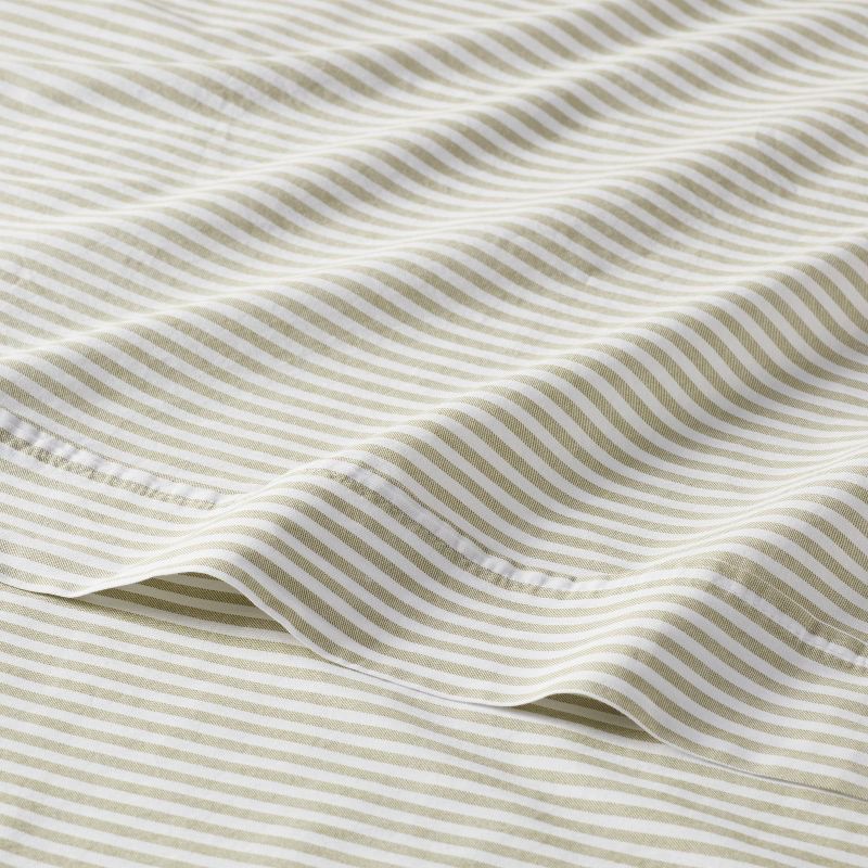 slide 3 of 4, Twin/Twin XL 250 Thread Count Organic Percale Sheet Set Sage Green Stripe - Threshold™: GOTS Certified, Includes Pillowcase, 1 ct