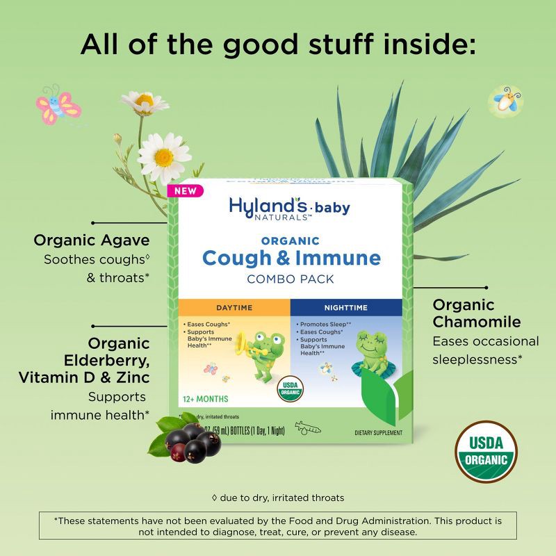 slide 3 of 8, Hyland's Naturals Baby Organic Cough & Immune Day/Night Combo - 4oz, 4 oz