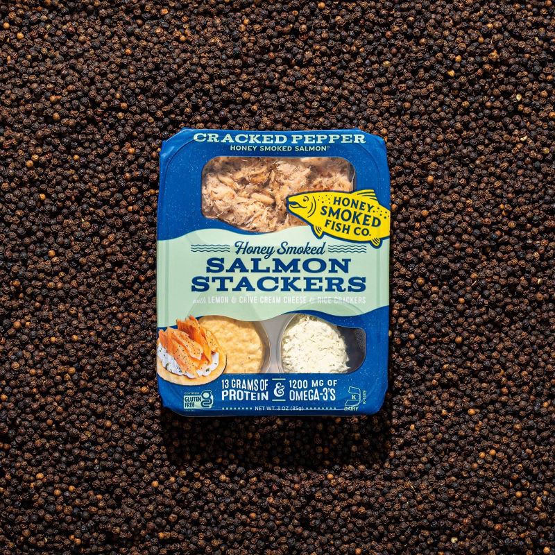 slide 6 of 6, Honey Smoked Fish Co. Salmon Stackers Cracked Pepper - 3oz, 3 oz