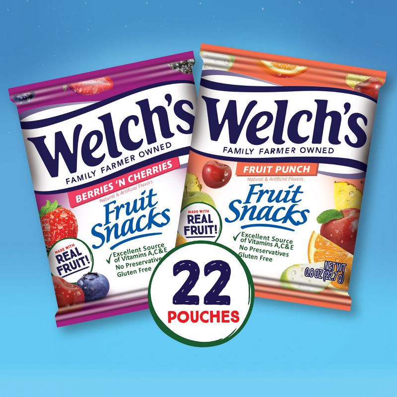 slide 2 of 7, WELCH's Fruit Snacks Berries N' Cherries & Fruit Punch - 17.6oz/22ct, 22 ct; 17.6 oz