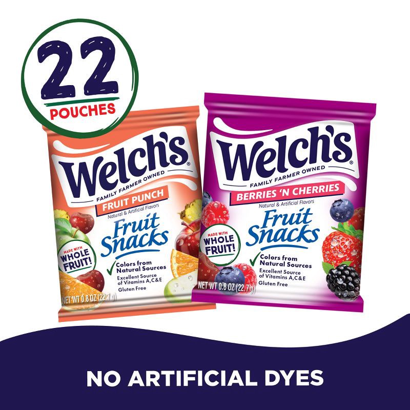 slide 3 of 5, WELCH's Fruit Snacks Berries N' Cherries & Fruit Punch - 17.6oz/22ct, 22 ct; 17.6 oz