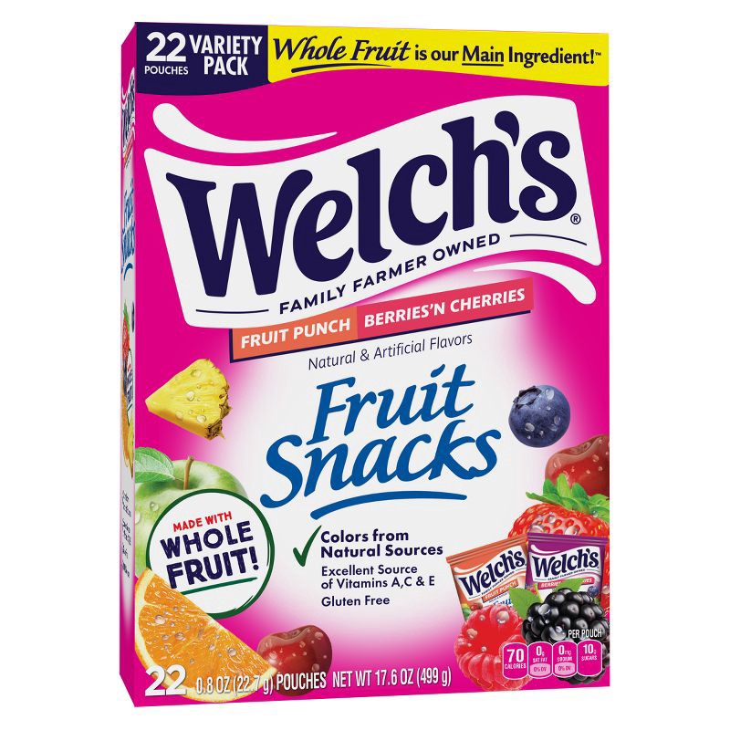 slide 1 of 5, WELCH's Fruit Snacks Berries N' Cherries & Fruit Punch - 17.6oz/22ct, 22 ct; 17.6 oz