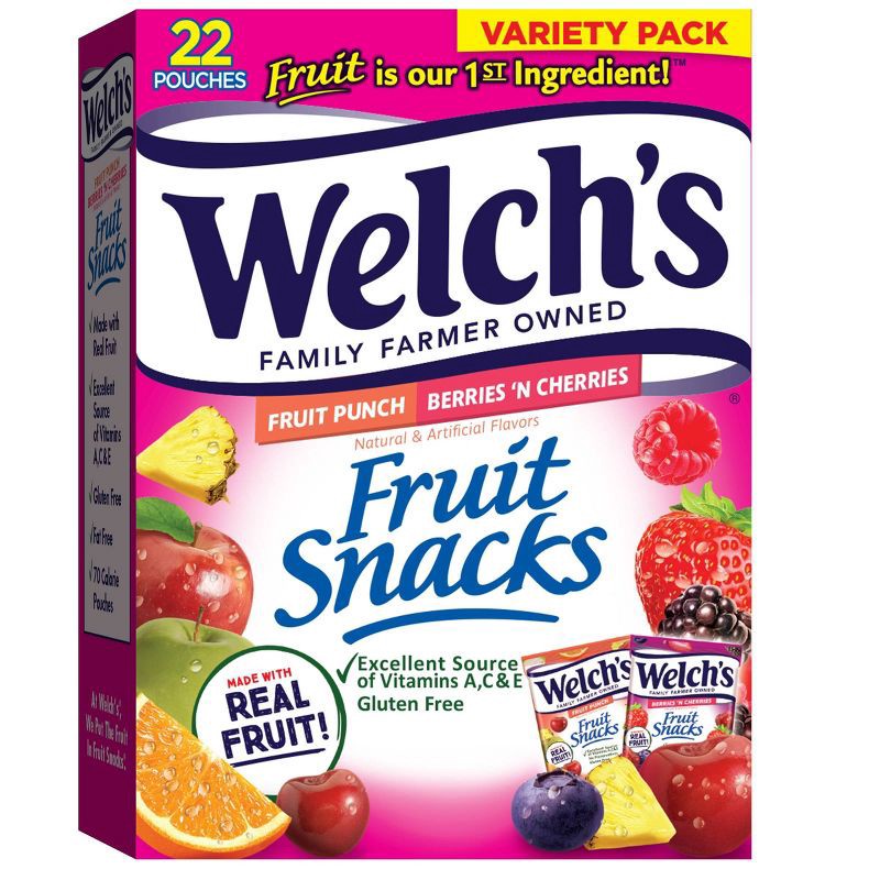 slide 1 of 7, WELCH's Fruit Snacks Berries N' Cherries & Fruit Punch - 17.6oz/22ct, 22 ct; 17.6 oz