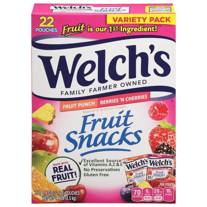 slide 1 of 4, WELCH's Fruit Snacks Berries N' Cherries & Fruit Punch - 17.6oz/22ct, 22 ct; 17.6 oz