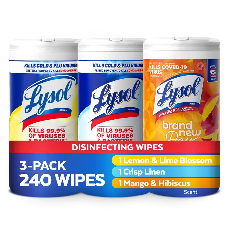 slide 1 of 6, Lysol Disinfecting Wipes - Lemon/Crisp Linen/Mango and Hibiscus - 80ct, 80 ct