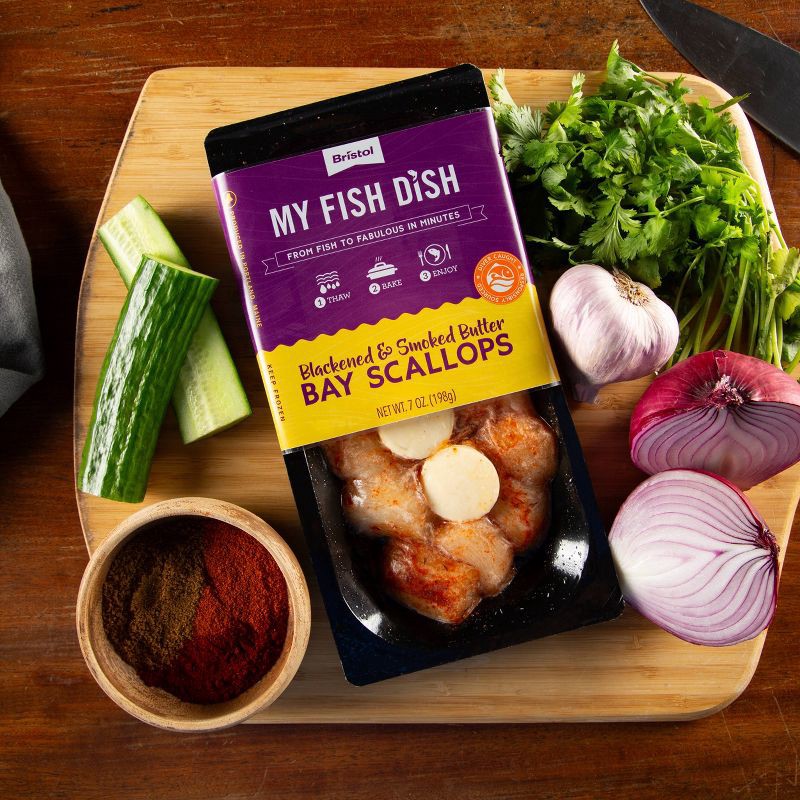slide 4 of 4, Bristol Seafood My Fish Dish Blackened & Smoked Butter Bay Scallops - 7oz, 7 oz