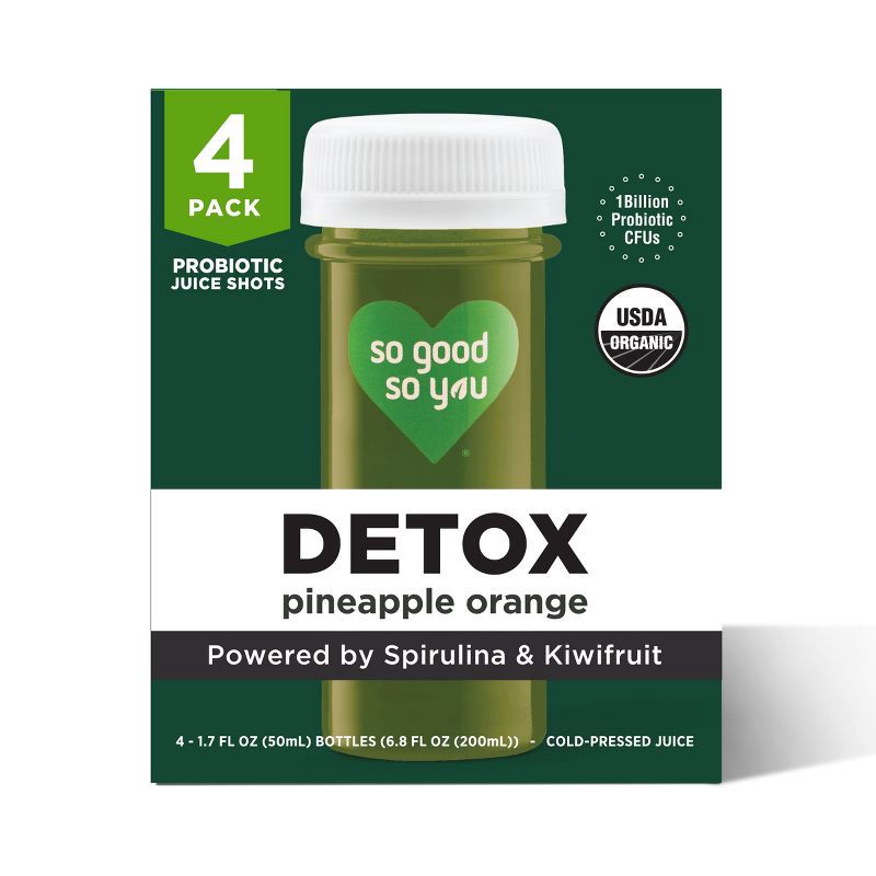 slide 1 of 5, So Good So You Detox Pineapple Orange Organic Probiotic Shots - 4ct/1.7 fl oz, 4 ct, 1.7 fl oz