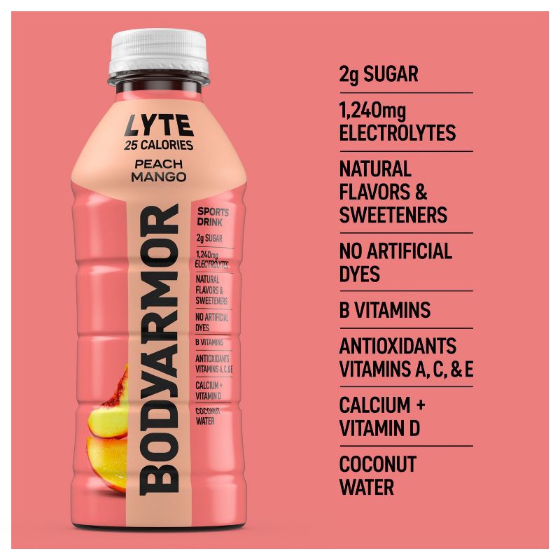 slide 2 of 6, BODYARMOR Peach Mango LYTE Sports Drink - 6pk/20 fl oz Bottles, 6 ct; 20 fl oz