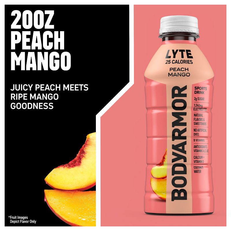 slide 4 of 6, BODYARMOR Peach Mango LYTE Sports Drink - 6pk/20 fl oz Bottles, 6 ct; 20 fl oz