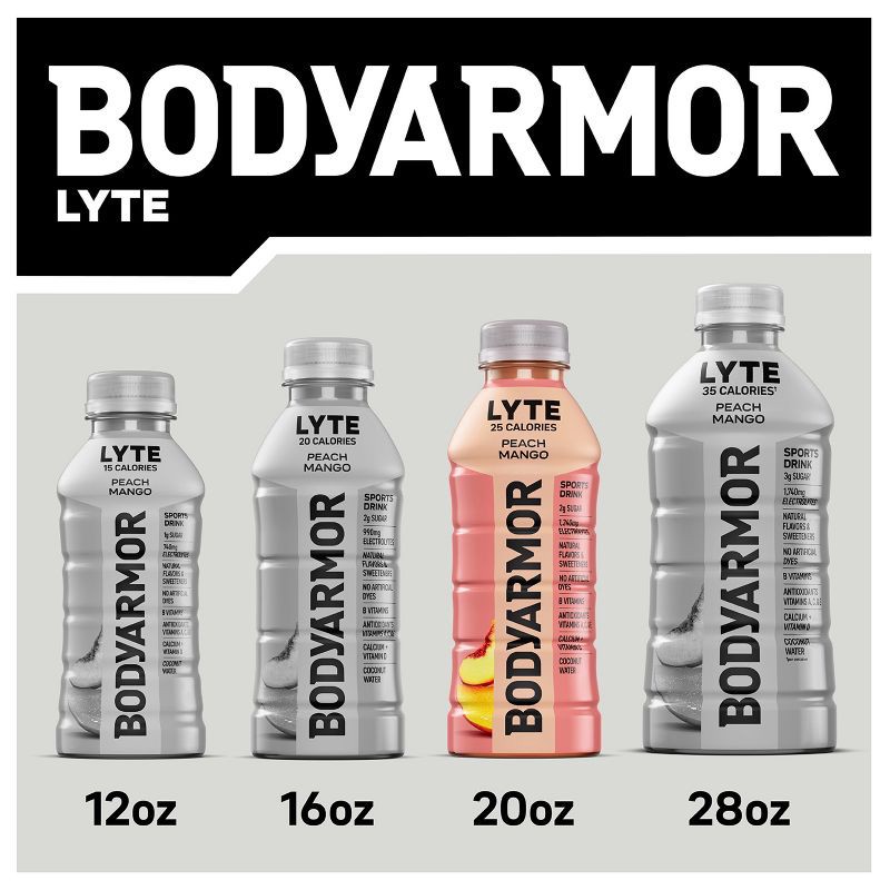 slide 6 of 6, BODYARMOR Peach Mango LYTE Sports Drink - 6pk/20 fl oz Bottles, 6 ct; 20 fl oz