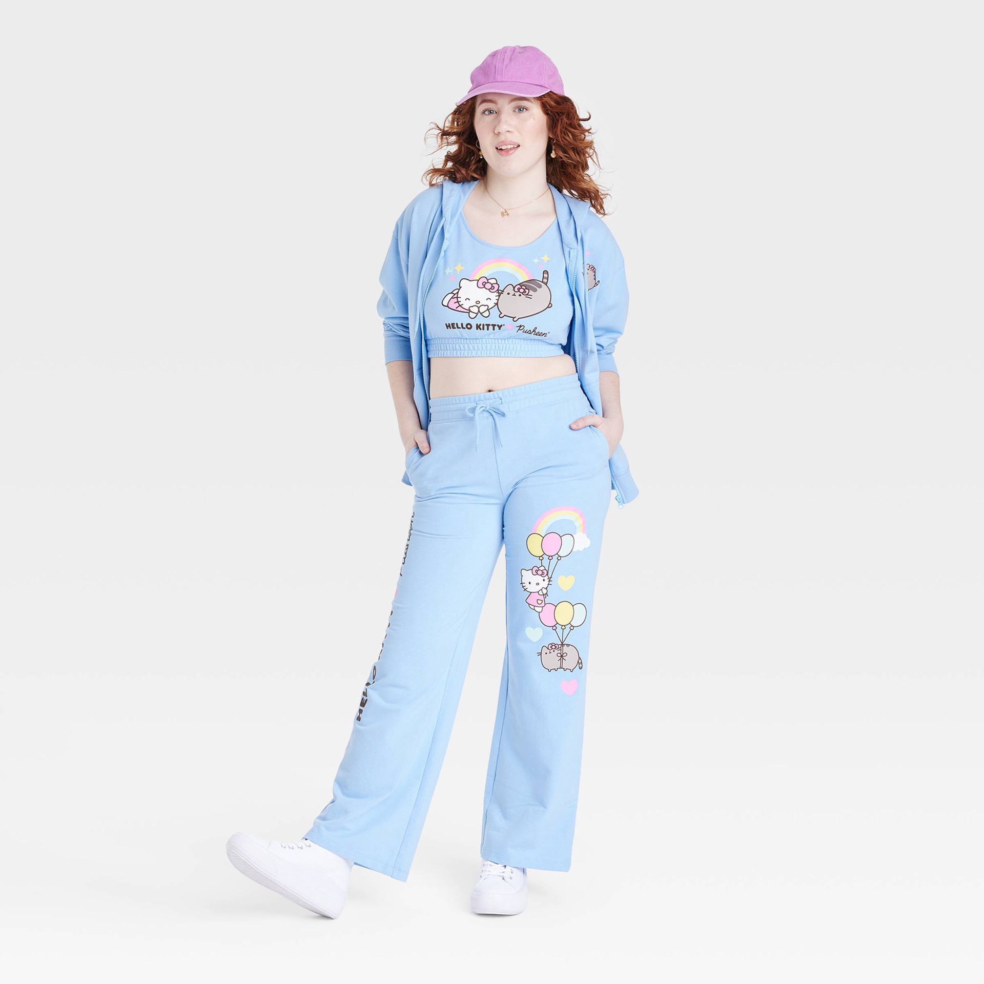 slide 2 of 3, Sanrio Women's Hello Kitty and Pusheen Graphic Flare Leg Lounge Pants - Blue S, 1 ct