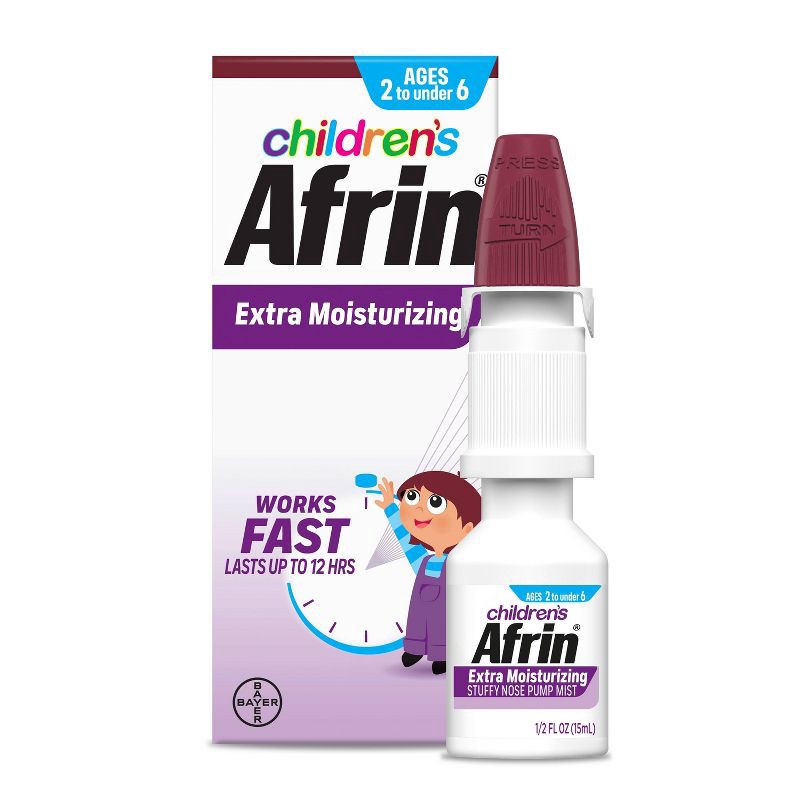 slide 1 of 7, Children's Afrin No Drip Extra Moisturizing 12 hour Stuffy Nose Nasal Spray - 2-6years - 0.5 fl oz, 0.5 fl oz