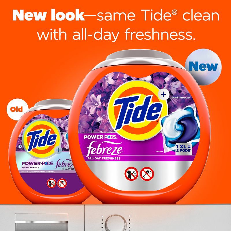 slide 2 of 10, Tide Spring & Renewal Febreze Odor Eliminator HE Deep Cleaning Concentrated Laundry Detergent Power Pods 63 Pacs - 88oz, 88 oz